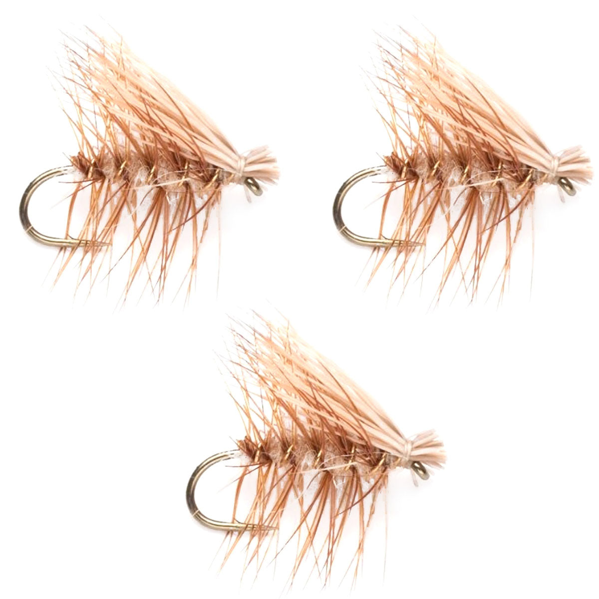 3 Pack Barbless Tan Elk Hair Caddis Classic Trout Dry Fly Size 14