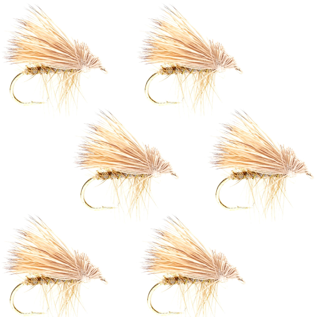 Barbless Yellow Elk Hair Caddis Classic Trout Dry Flies 6 Flies Size 16