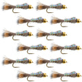 Barbless Bead Head Flash Back Gold Ribbed Hare's Ear Nymph 1 Dozen Flies Hook Size 16