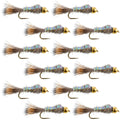 Barbless Bead Head Flash Back Gold Ribbed Hare's Ear Nymph 1 Dozen Flies Hook Size 14