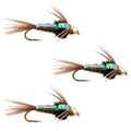 3 Pack Barbless Bead Head Flashback Pheasant Tail Nymph Flies Hook Size 16