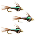 3 Pack Bead Head Flashback Pheasant Tail Nymph Fly Hook Size 16