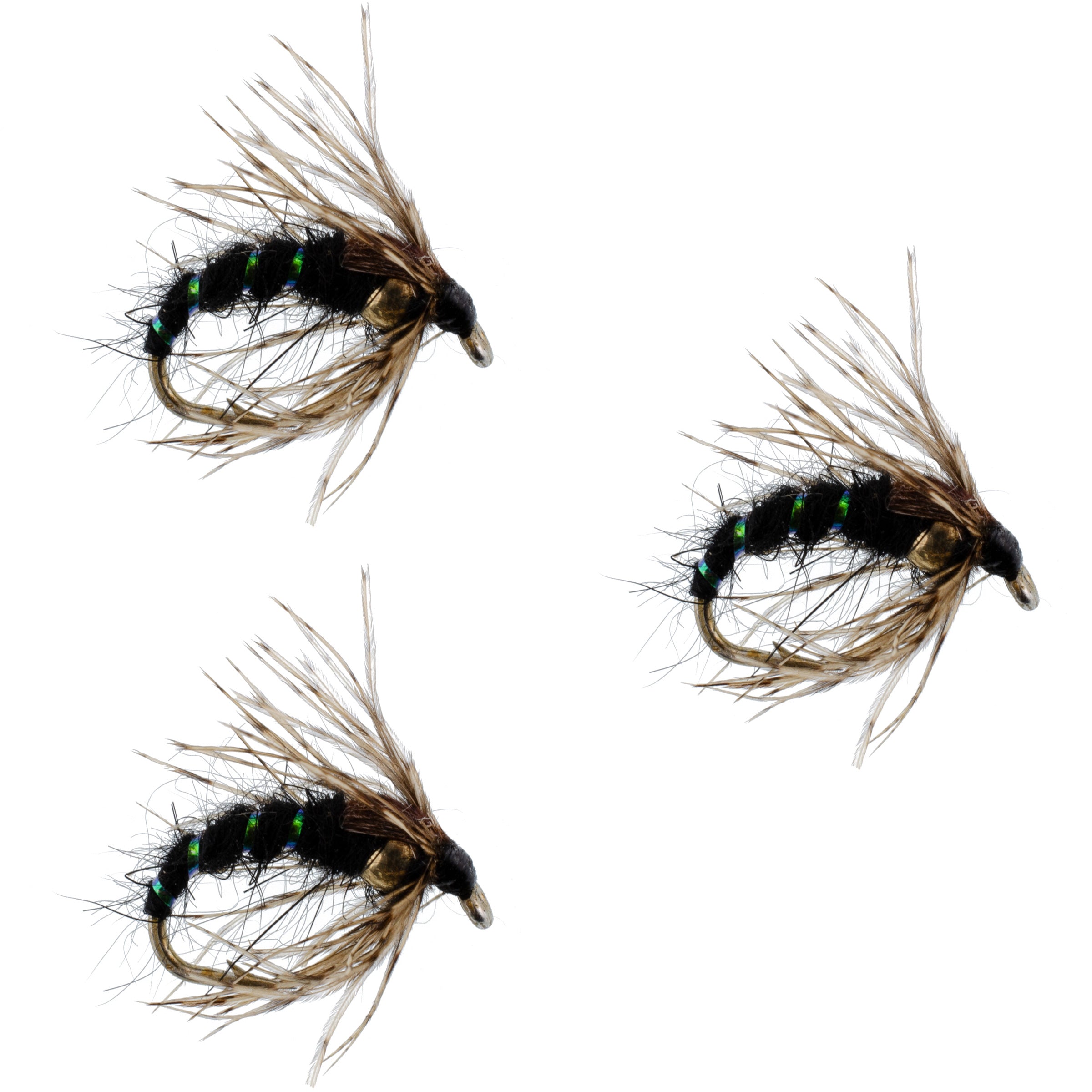 3 Pack Black Holy Grail Caddis Pupa Emerger Flies Hook Size 14