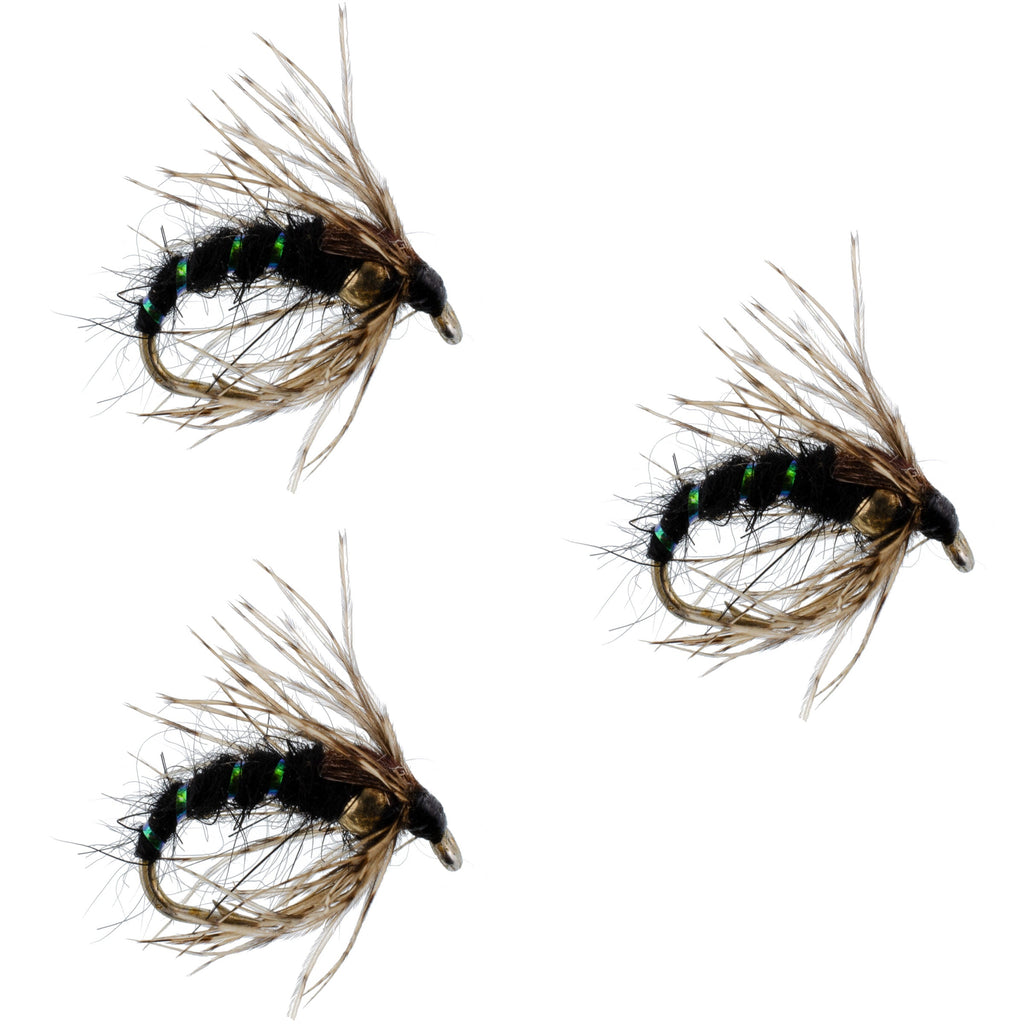 3 Pack Black Holy Grail Caddis Pupa Emerger Flies Hook Size 16