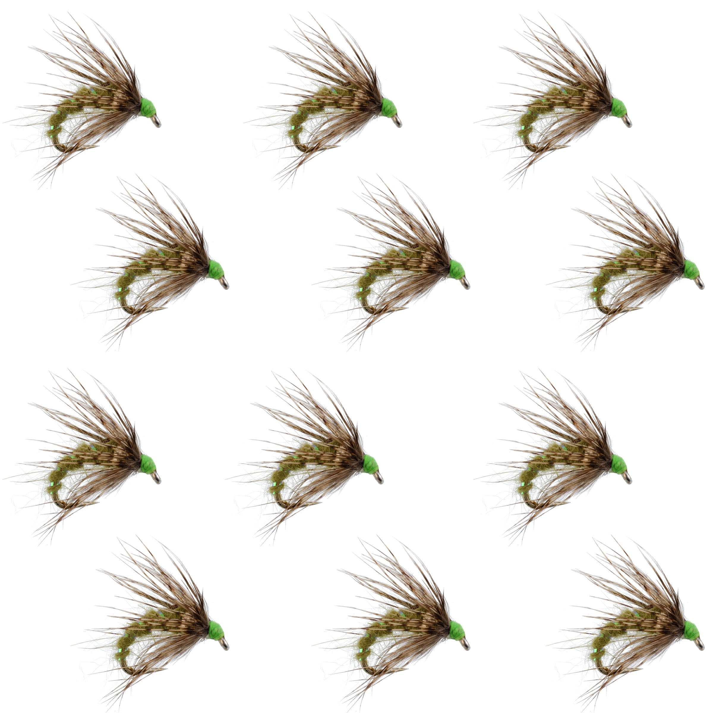 Olive Holy Grail Caddis Pupa Emerger 12 Flies Hook Size 14
