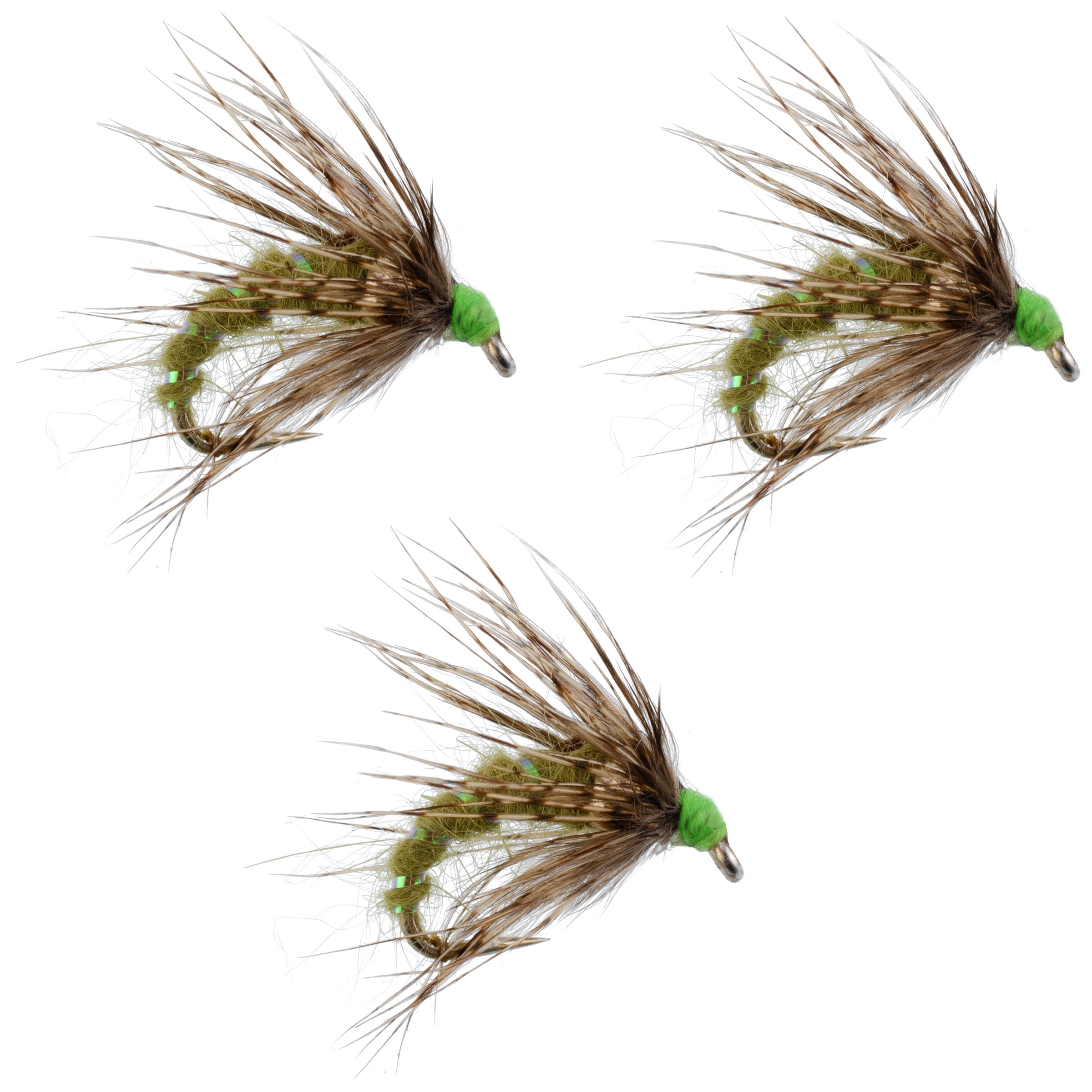3 Pack Olive Holy Grail Caddis Pupa Emerger Flies Hook Size 12