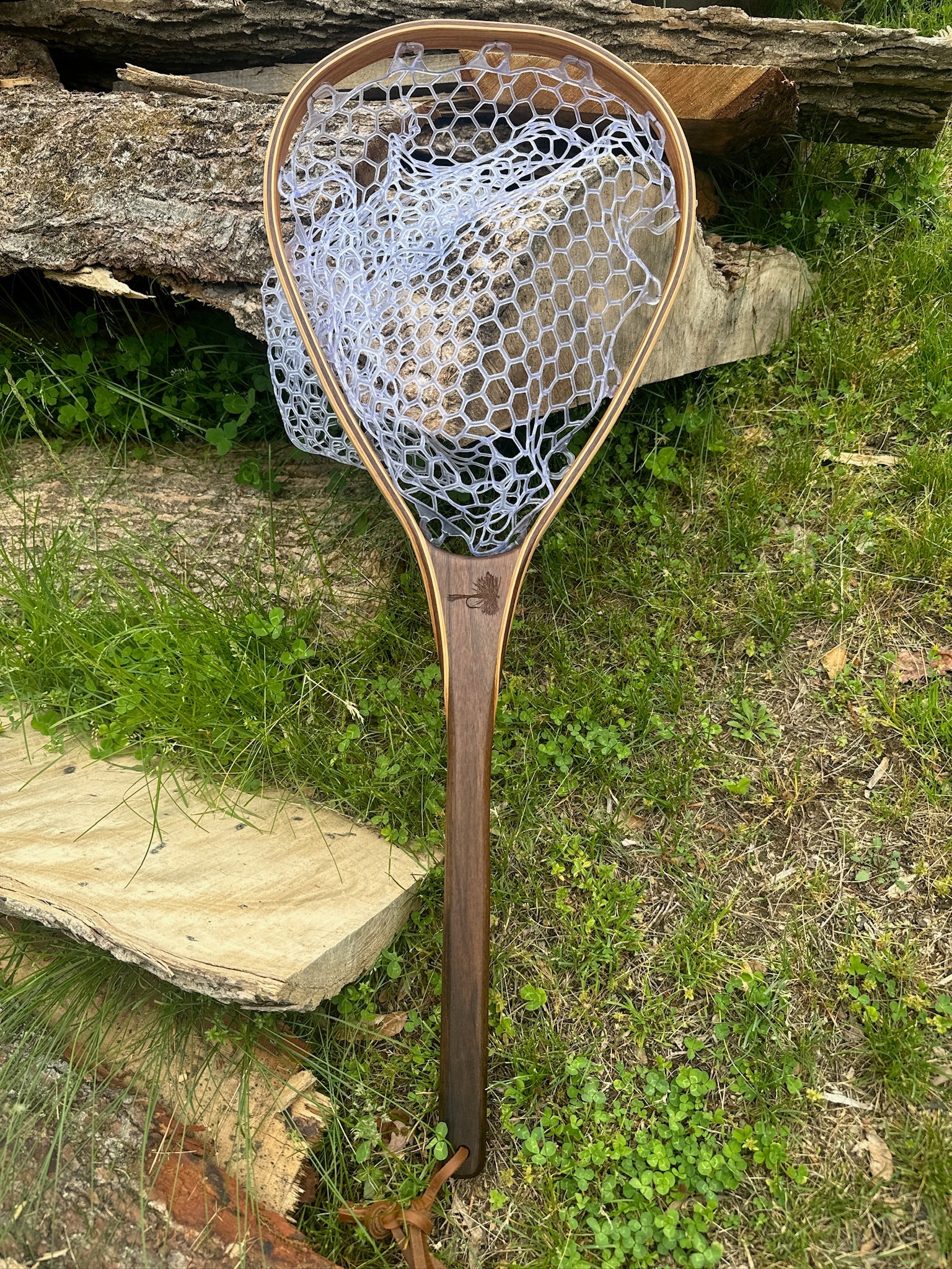 Fat Jake 16"x12" - Adams Dry Fly Engraved - Natural Fly Fishing Traditional Landing Net - Handcrafted & Made in USA