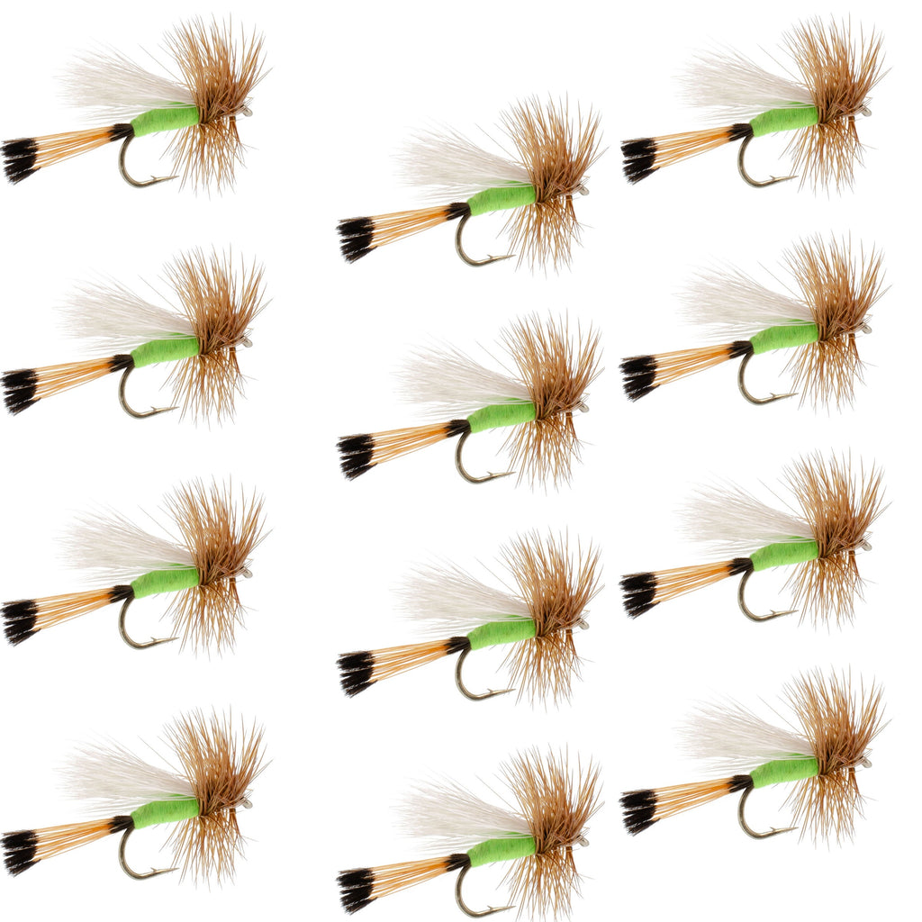 Lime Trude Classic Hair Wing Dry Fly - 12 Flies Hook Size 16