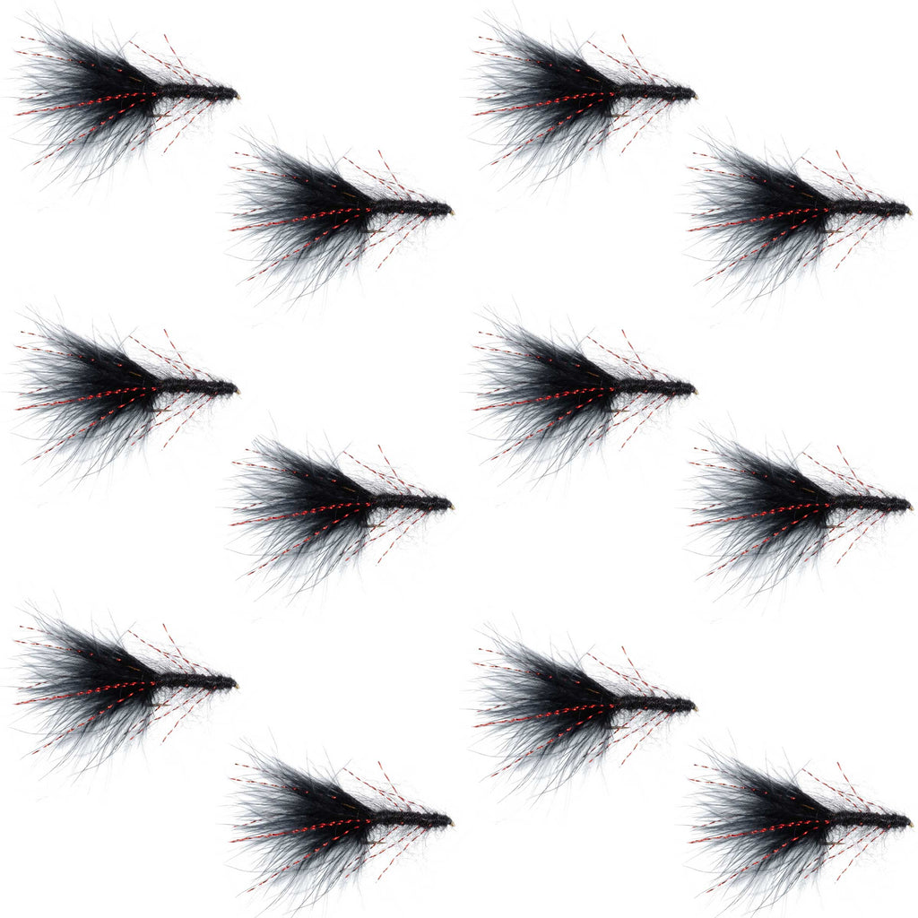 Black Red Crystal Mohair Leech Streamer Fly - 12 Flies Size 8