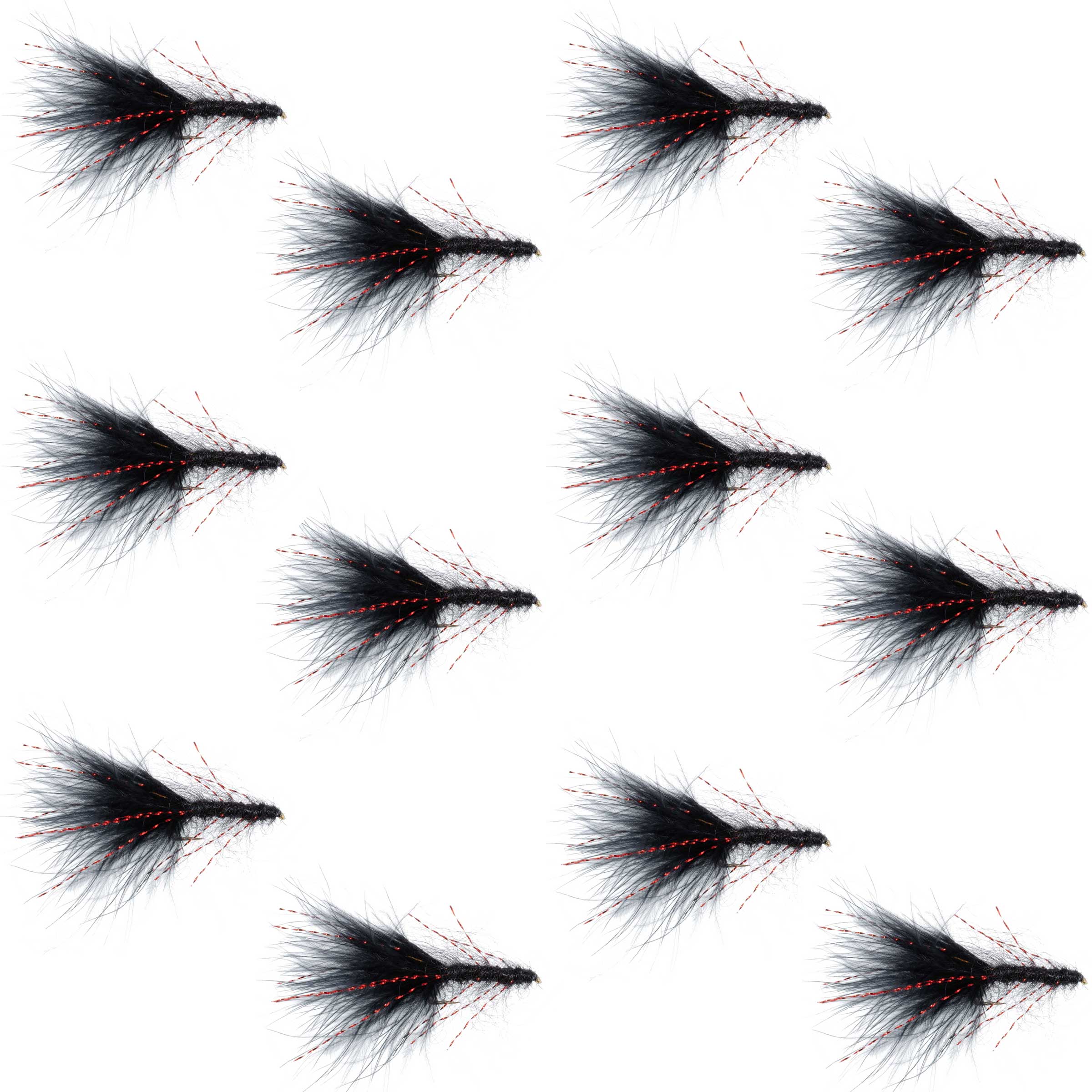 Black Red Crystal Mohair Leech Streamer Fly - 12 Flies Size 8