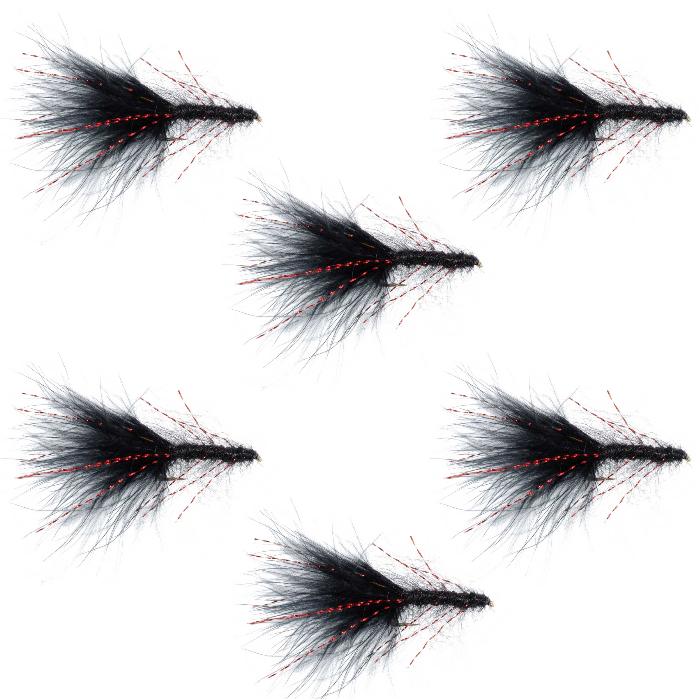Black Red Crystal Mohair Leech Streamer Fly 6 Flies Size 8
