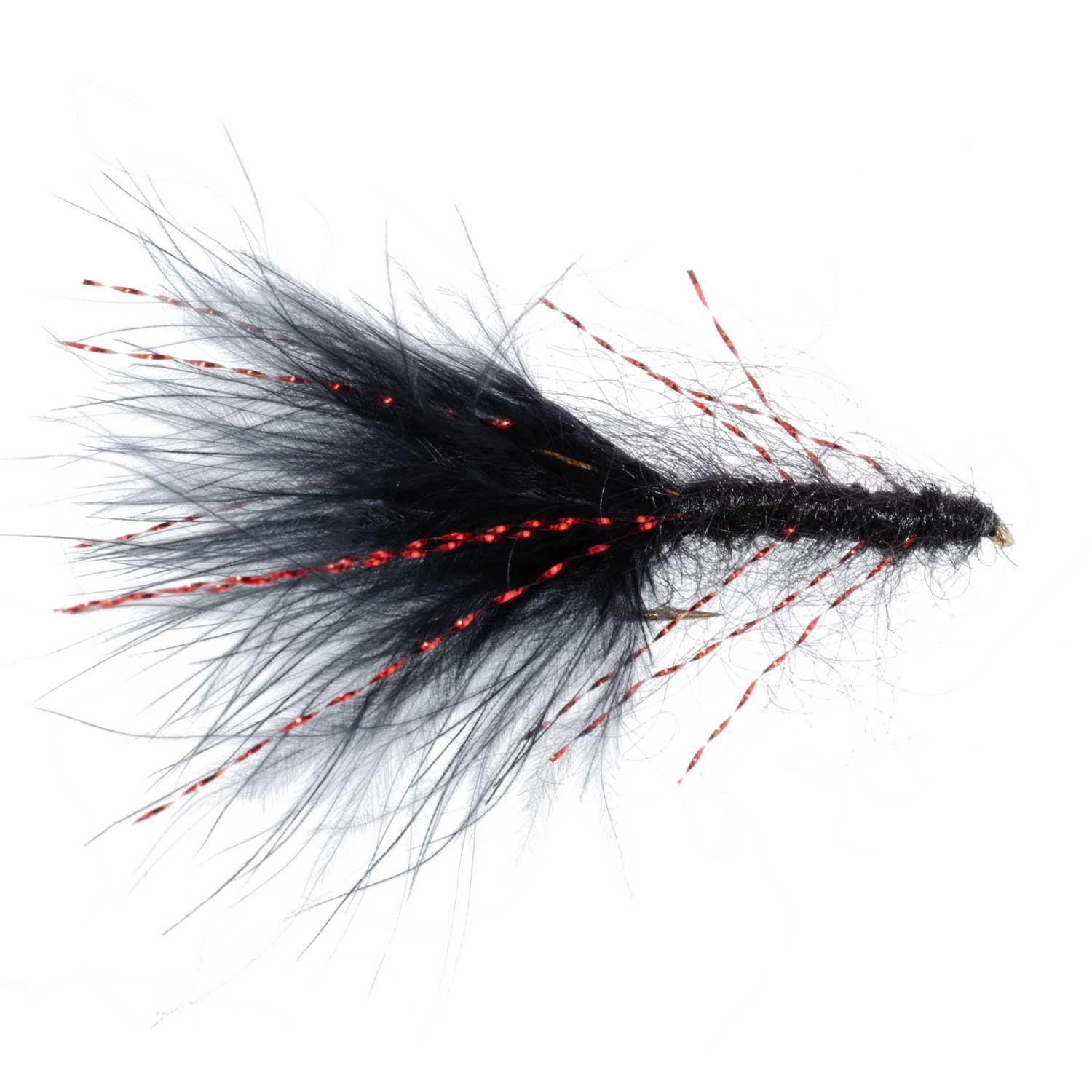 Black Red Crystal Mohair Leech Streamer Fly 6 Flies Size 8