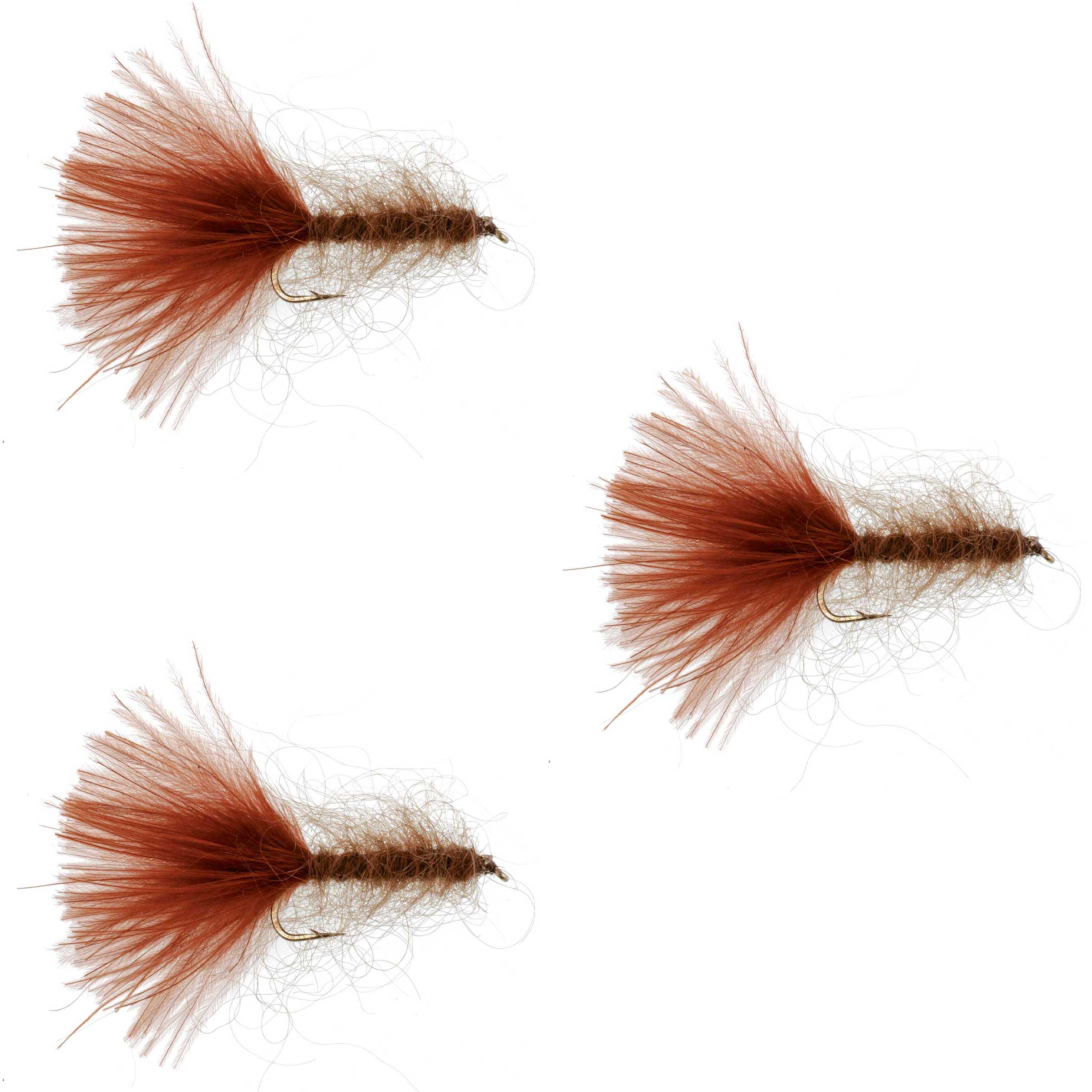 3 Pack Brown Mohair Leech Streamer Flies Size 8