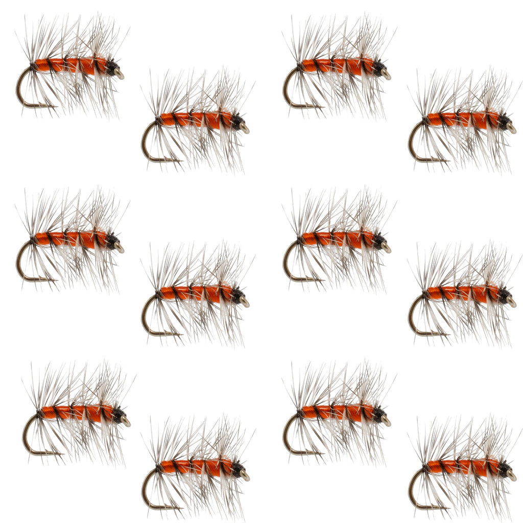 Orange Asher Midge Trout Dry Fly - 12 Flies Size 14