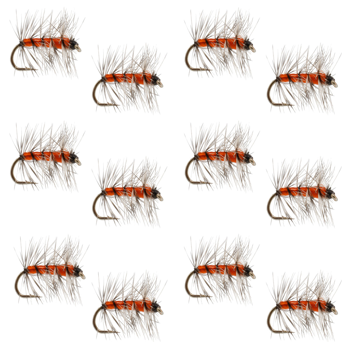 Orange Asher Midge Trout Dry Fly - 12 Flies Size 14