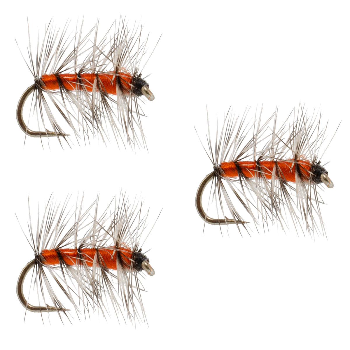 3 Pack Orange Asher Midge Trout Dry Fly - Size 14