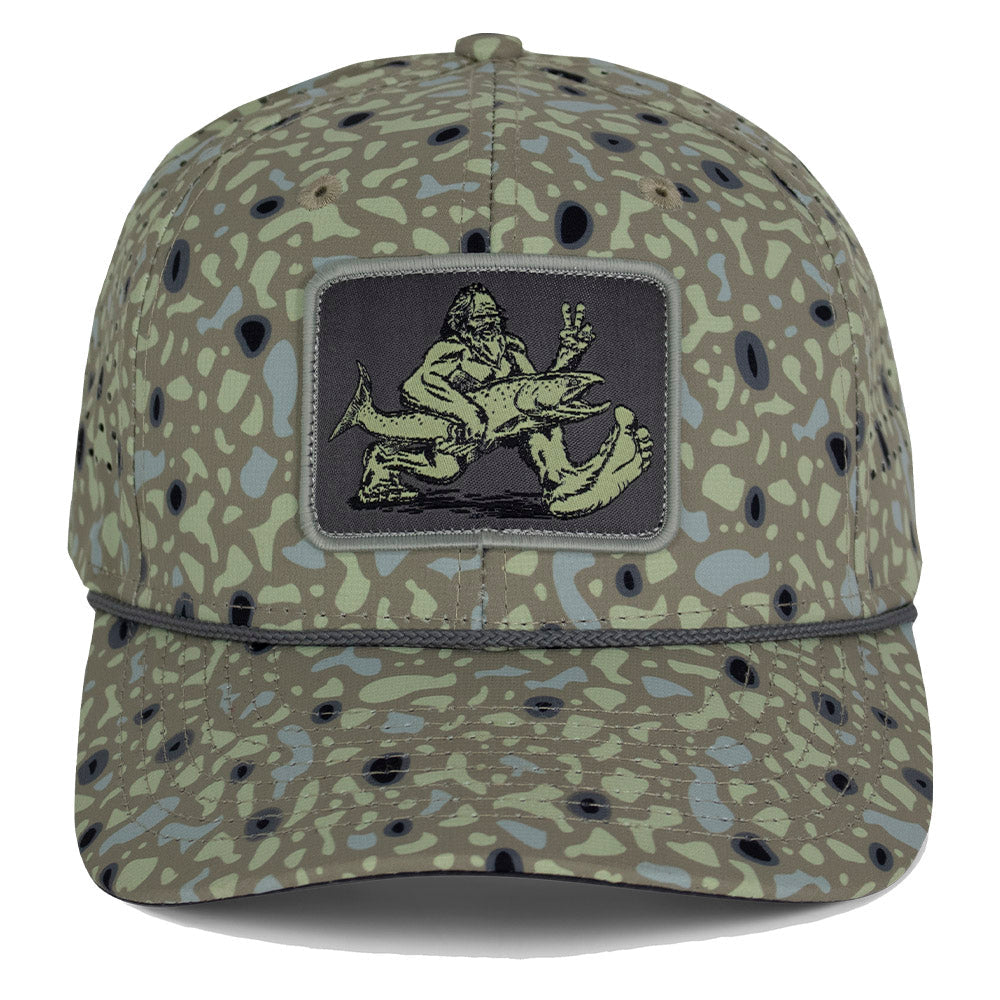 Big Foot Squatch Perforated Fishing 6-Panel Rope Cap Tan