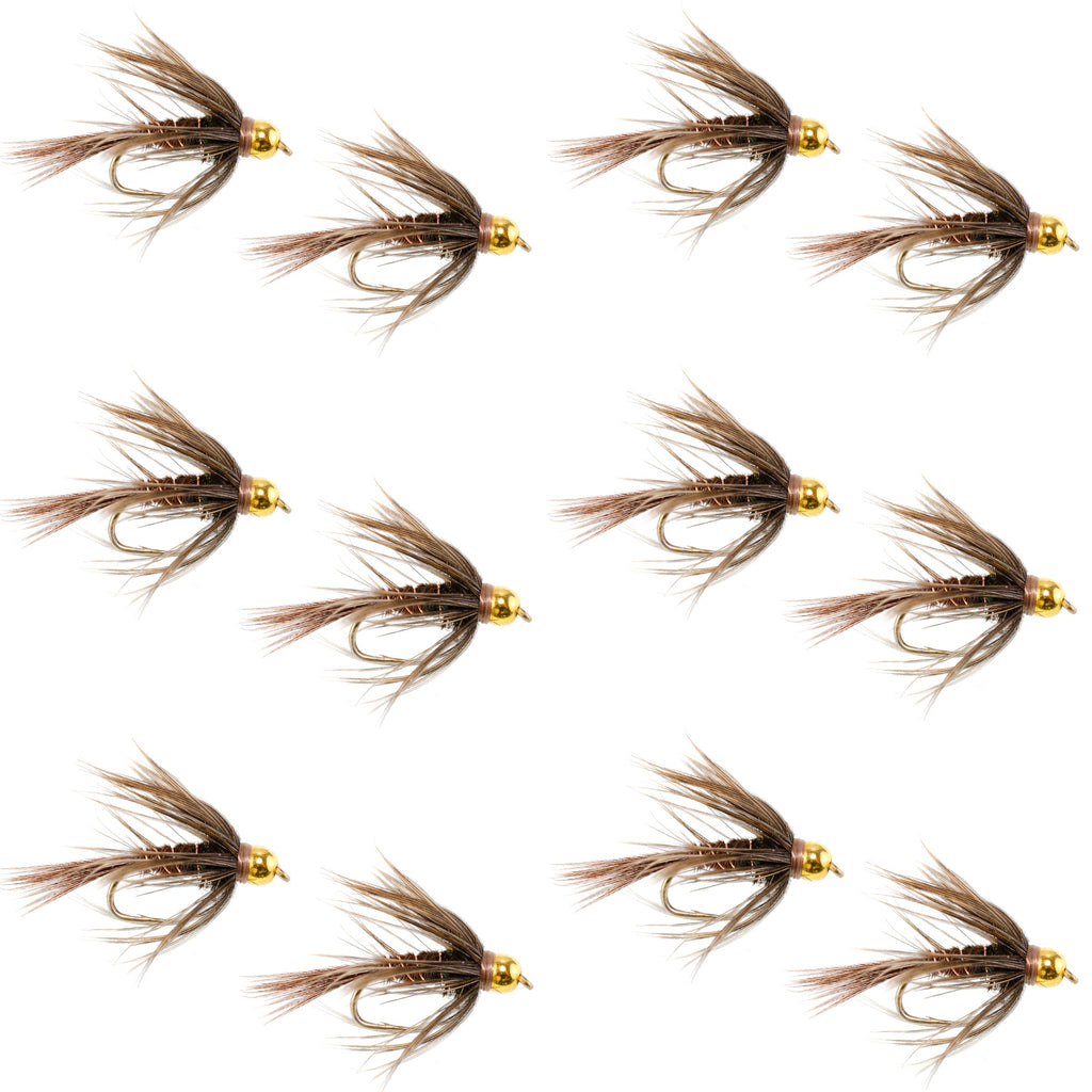 Soft Hackle Bead Head Pheasant Tail Nymph Fly - 12 Flies Size 18