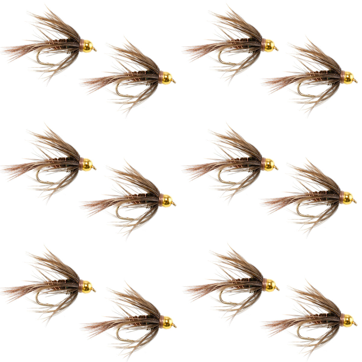 Soft Hackle Bead Head Pheasant Tail Nymph Fly - 12 Flies Size 10
