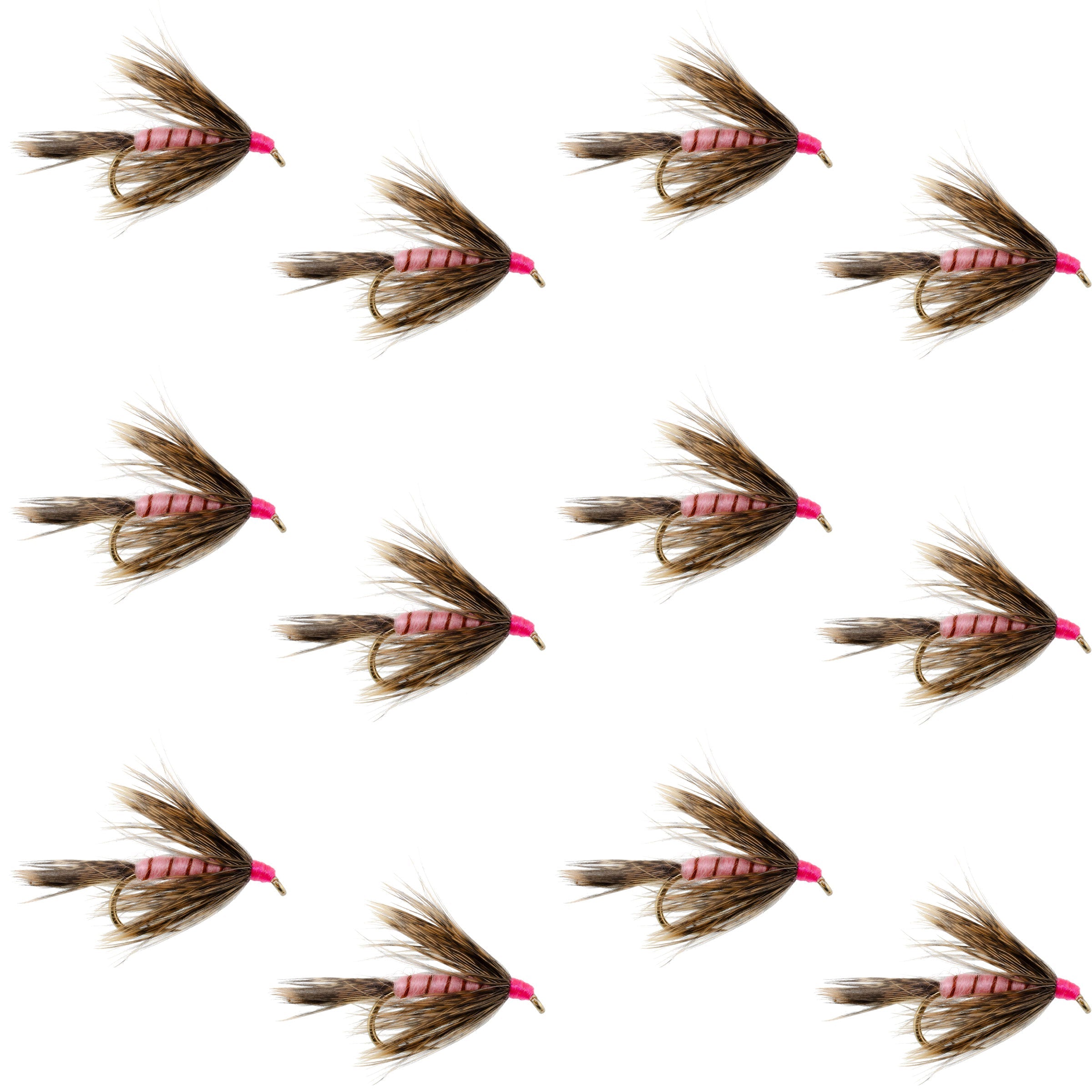 Fall Soft Hackle Grouse and Pink Wet Fly - 12 Flies Size 8
