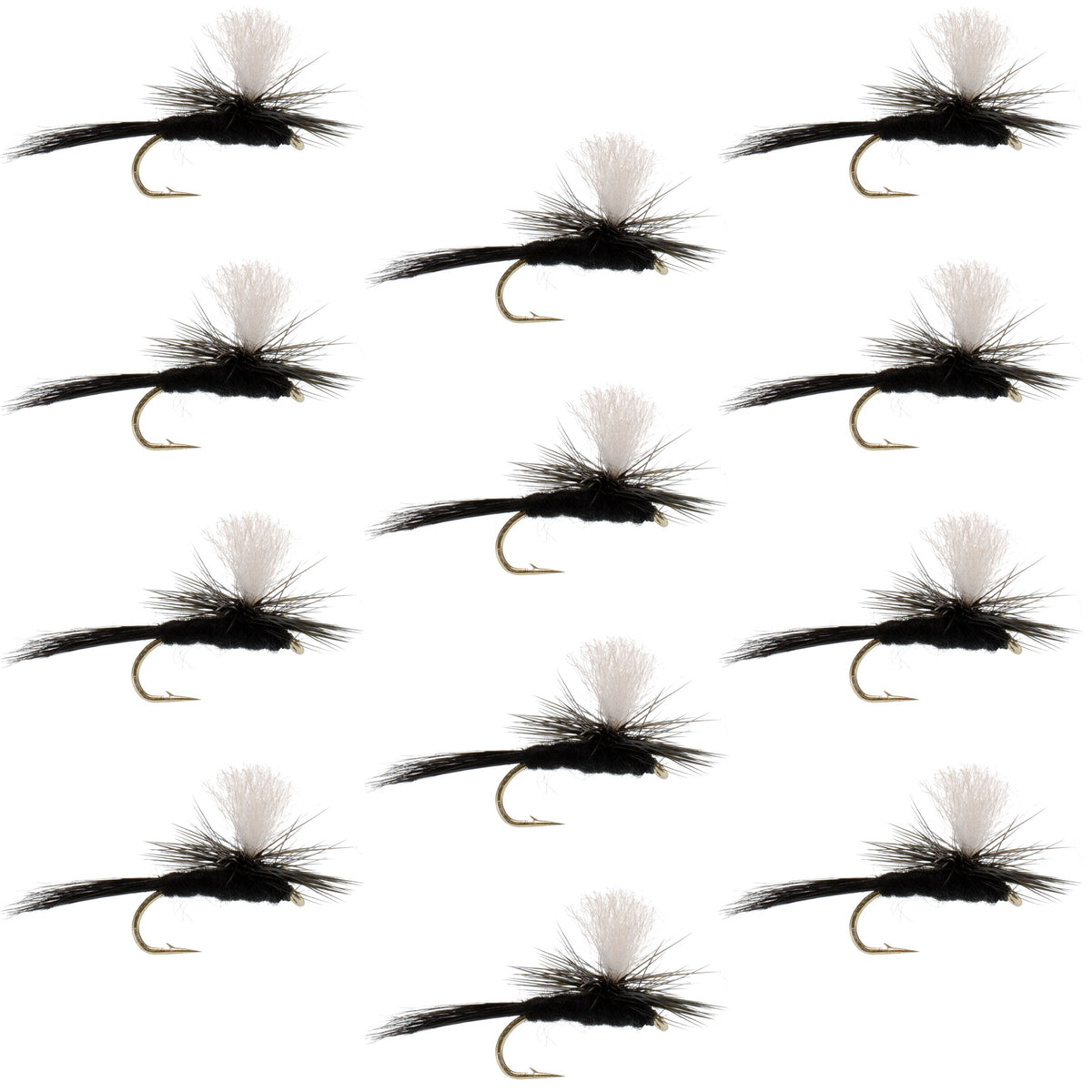Parachute Black Gnat Classic Dry Fly - 12 Flies Size 16