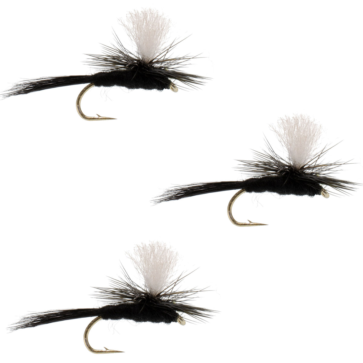 3 Pack Parachute Black Gnat Classic Dry Fly - Size 14