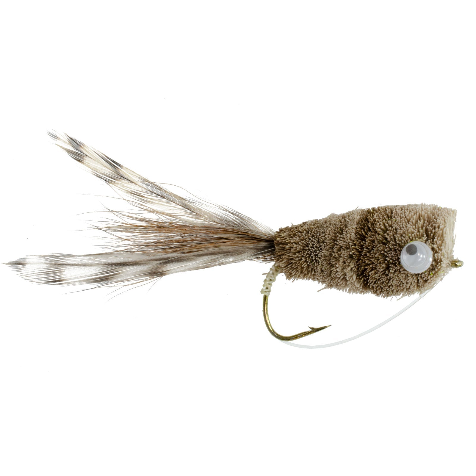 3 Pack Natural Deer Hair and Grizzly Bass Popper Size 8 Bass Fly Fishing Bug Wide Gape Bass Hooks With Weed Guard