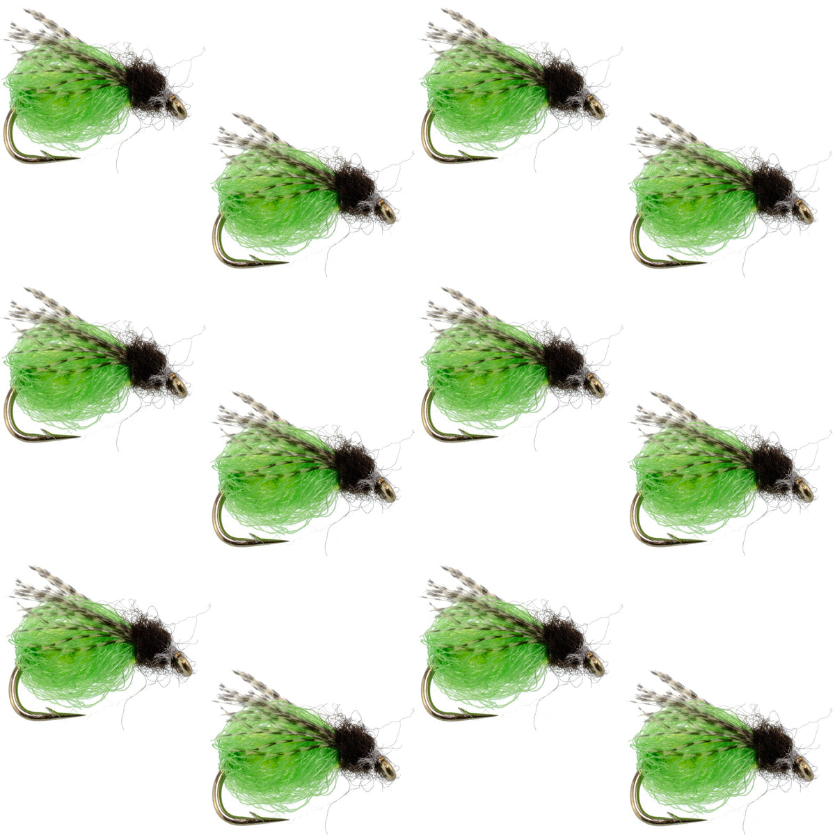 LaFontaine Bright Green Deep Sparkle Caddis Pupa - 1 Dozen Flies Hook Size 12