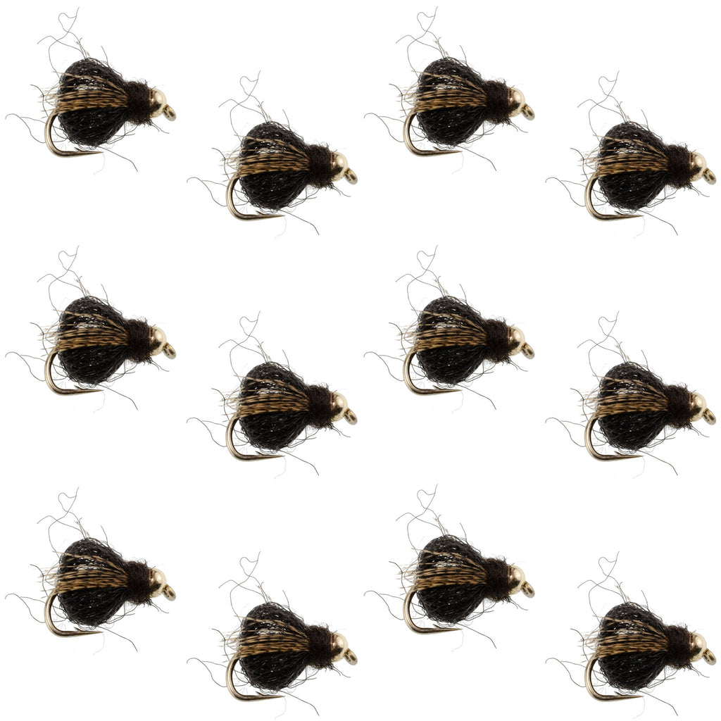 Bead Head LaFontaine Black Deep Sparkle Caddis Pupa - 12 Flies Size 16