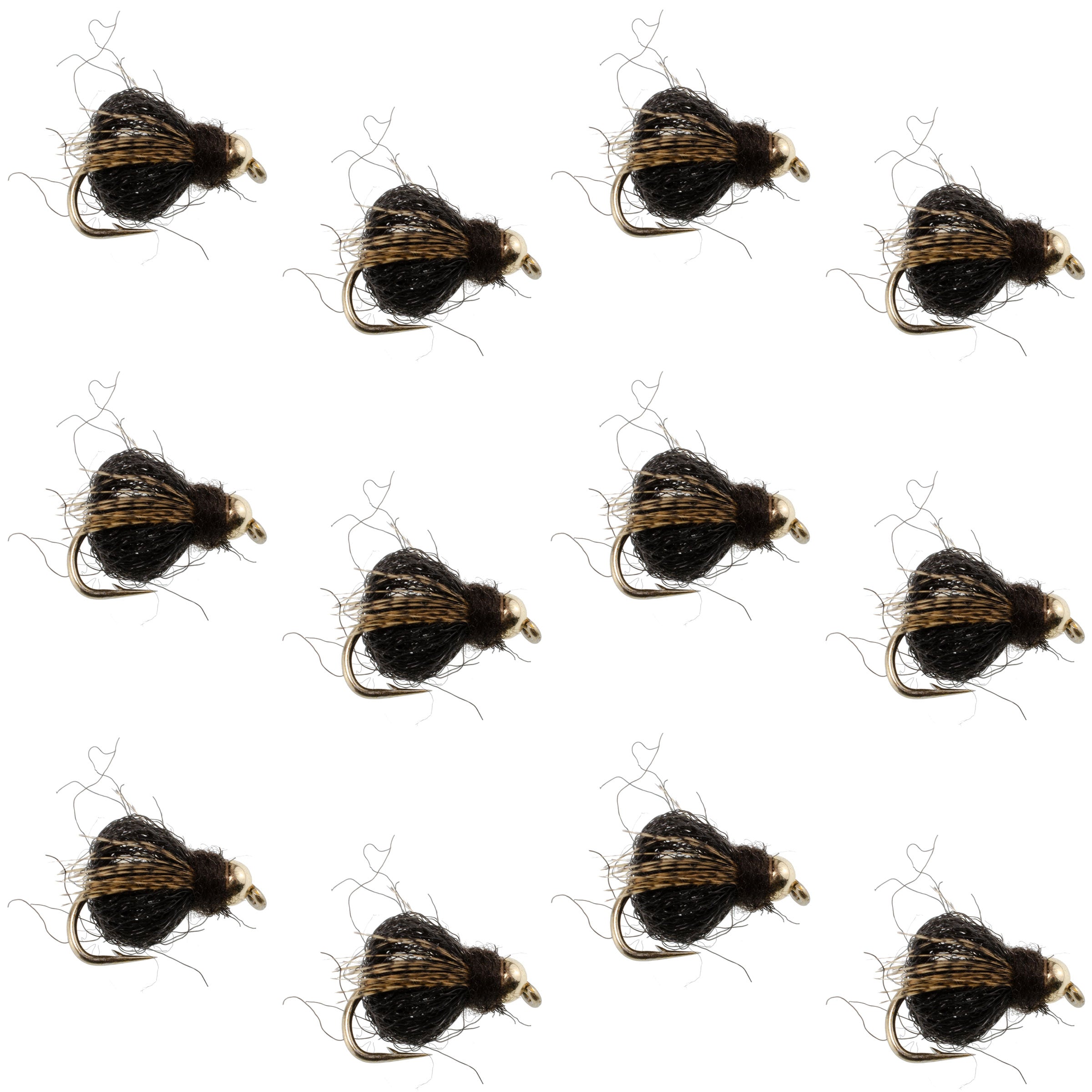 Bead Head LaFontaine Black Deep Sparkle Caddis Pupa - 12 Flies Size 16