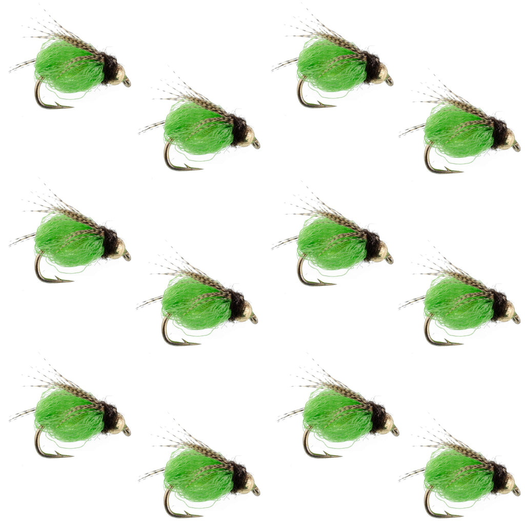 Bead Head LaFontaine Bright Green Deep Sparkle Caddis Pupa - 1 Dozen Flies Hook Size 16