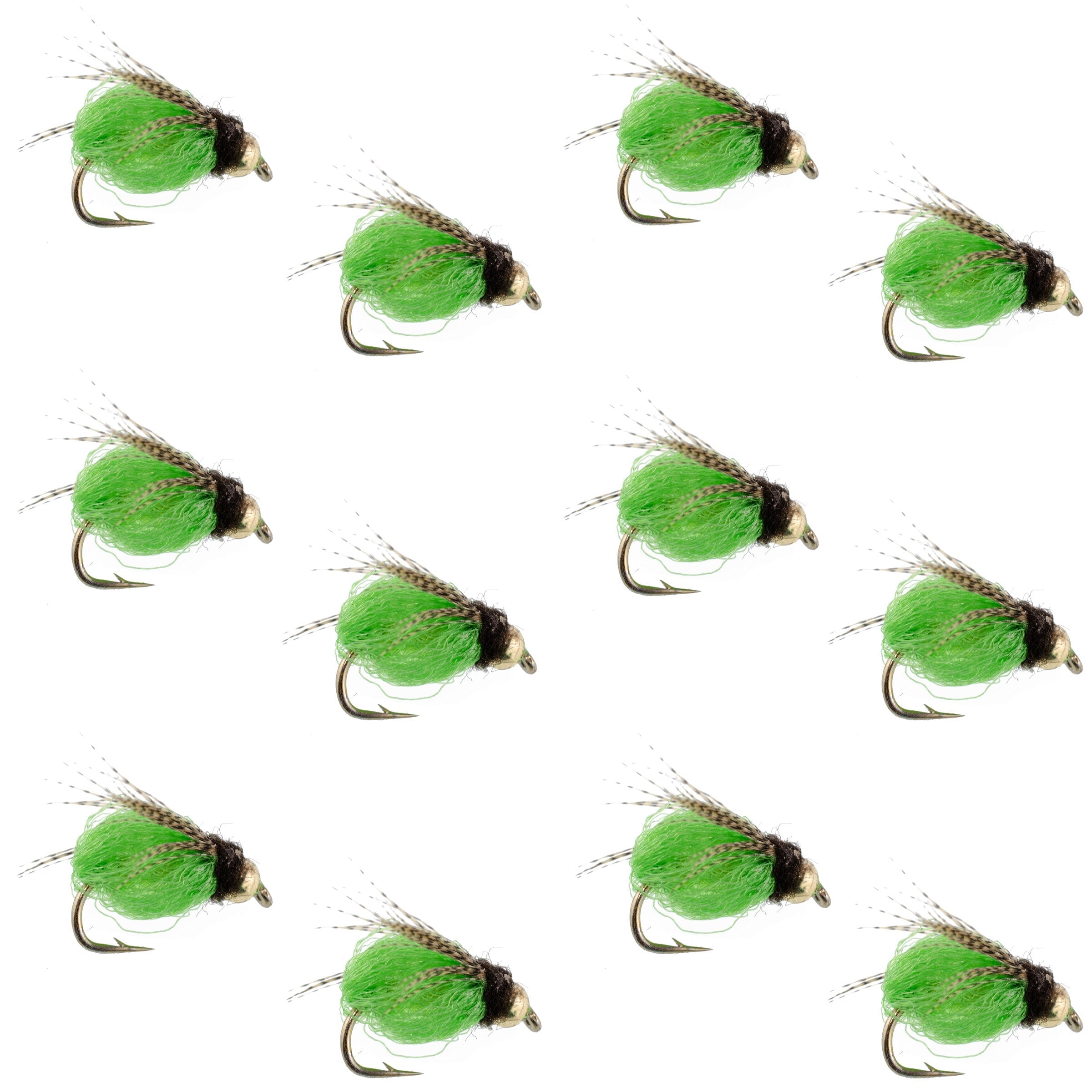 Bead Head LaFontaine Bright Green Deep Sparkle Caddis Pupa - 1 Dozen Flies Hook Size 18