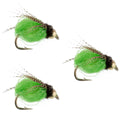 3 Pack Bead Head LaFontaine Bright Green Deep Sparkle Caddis Pupa - Hook Size 14