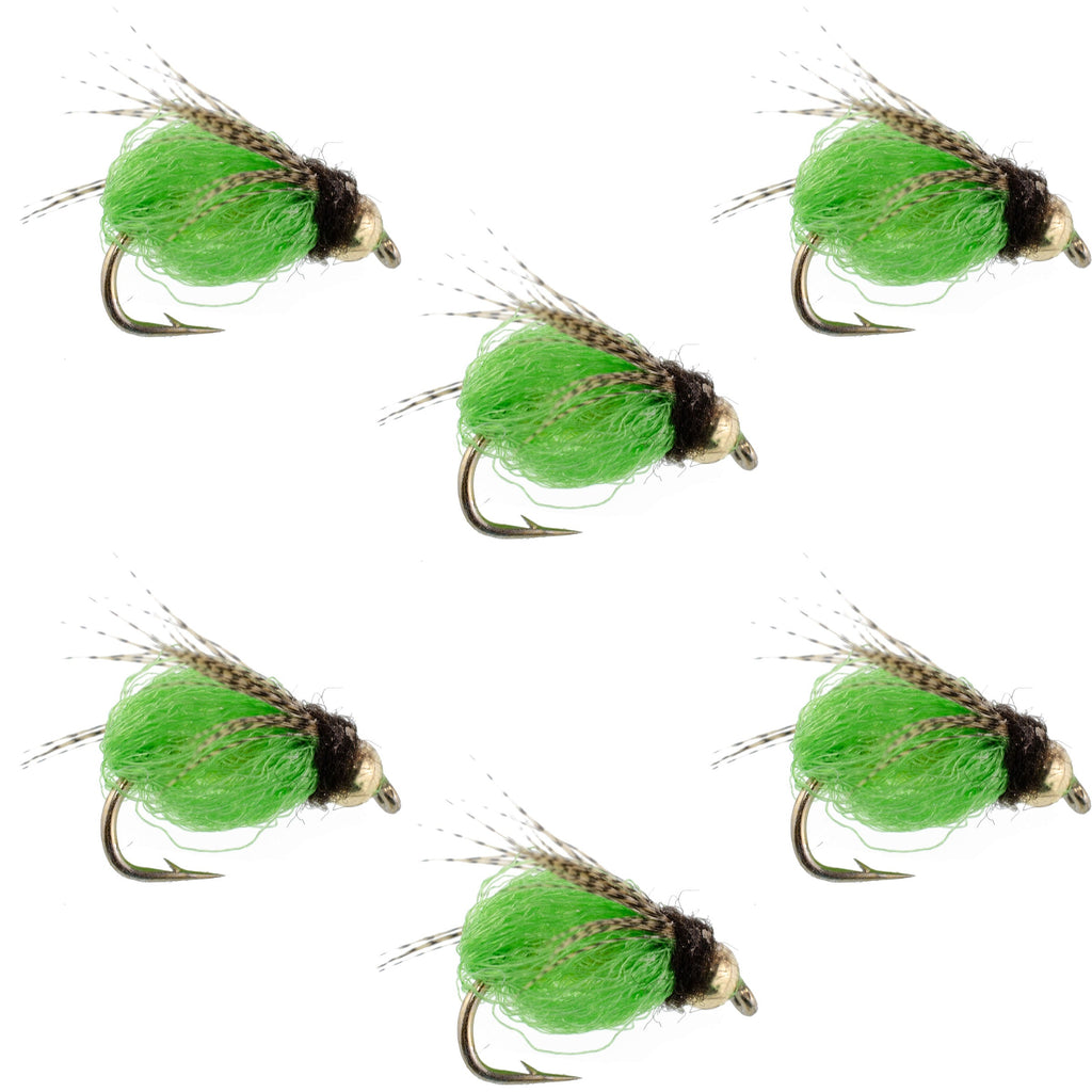 Bead Head LaFontaine Bright Green Deep Sparkle Caddis Pupa - 6 Flies Hook Size 18