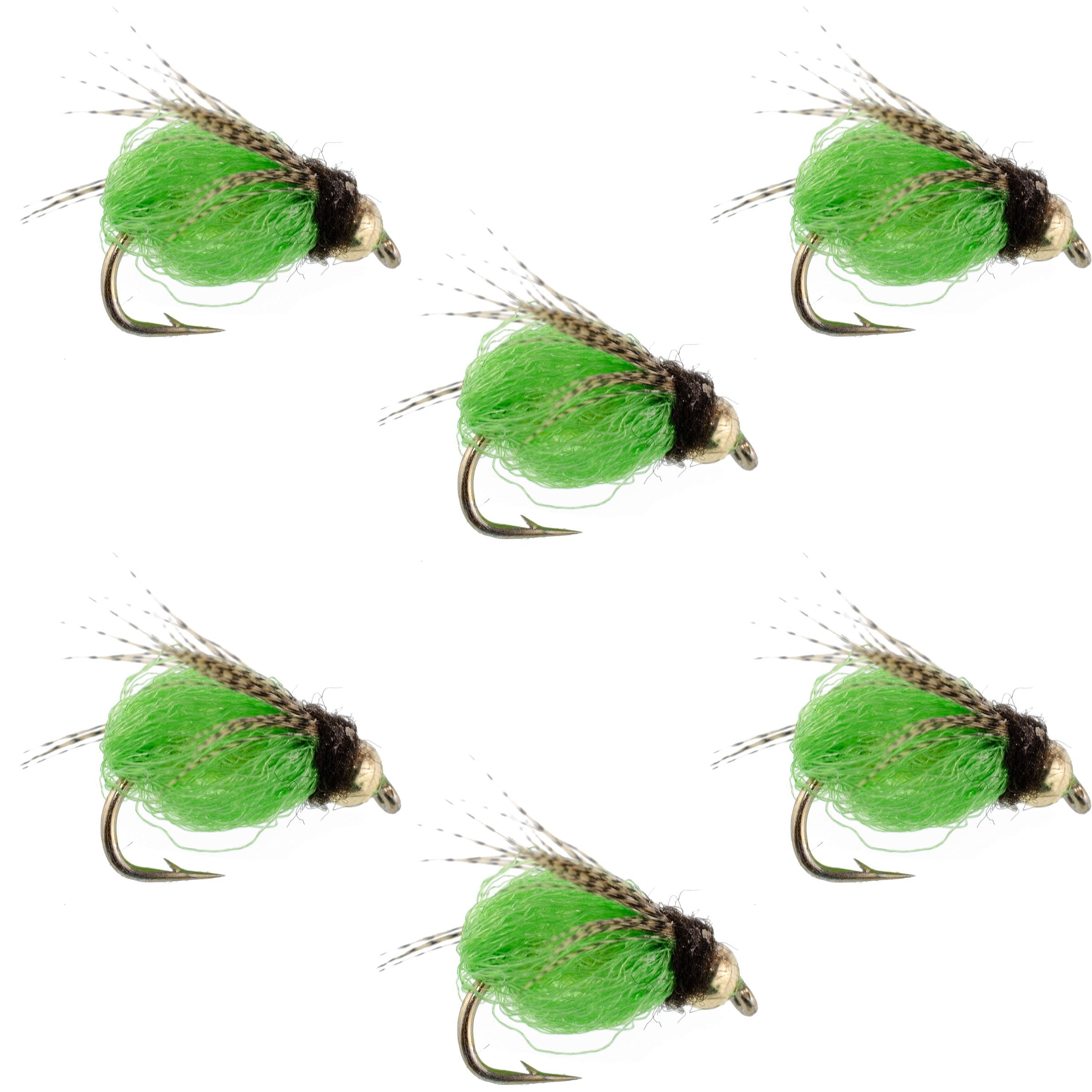 Bead Head LaFontaine Bright Green Deep Sparkle Caddis Pupa - 6 Flies Hook Size 18
