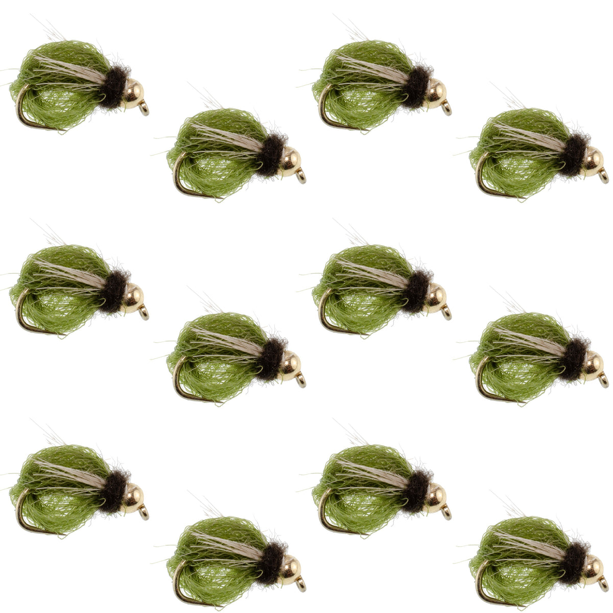 Bead Head LaFontaine Olive Deep Sparkle Caddis Pupa - 1 Dozen Flies Hook Size 18