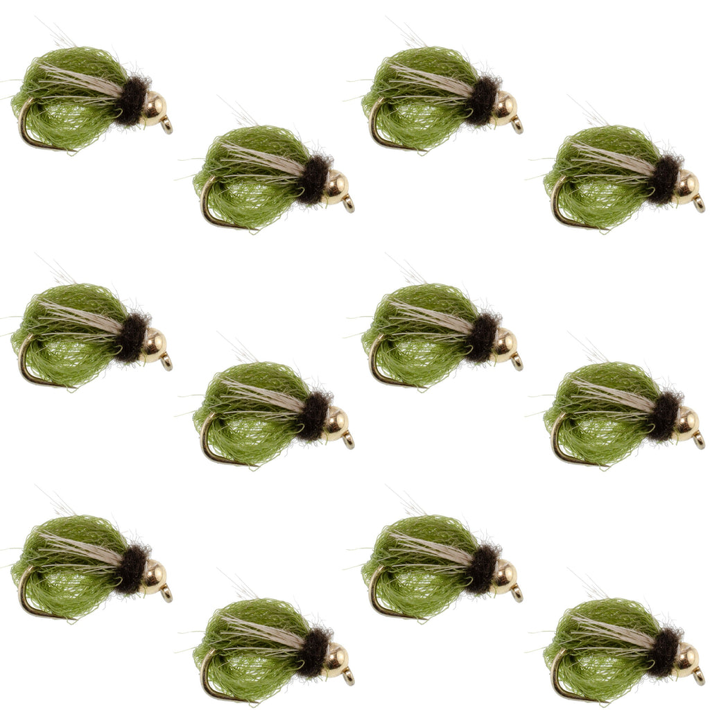 Bead Head LaFontaine Olive Deep Sparkle Caddis Pupa - 1 Dozen Flies Hook Size 16