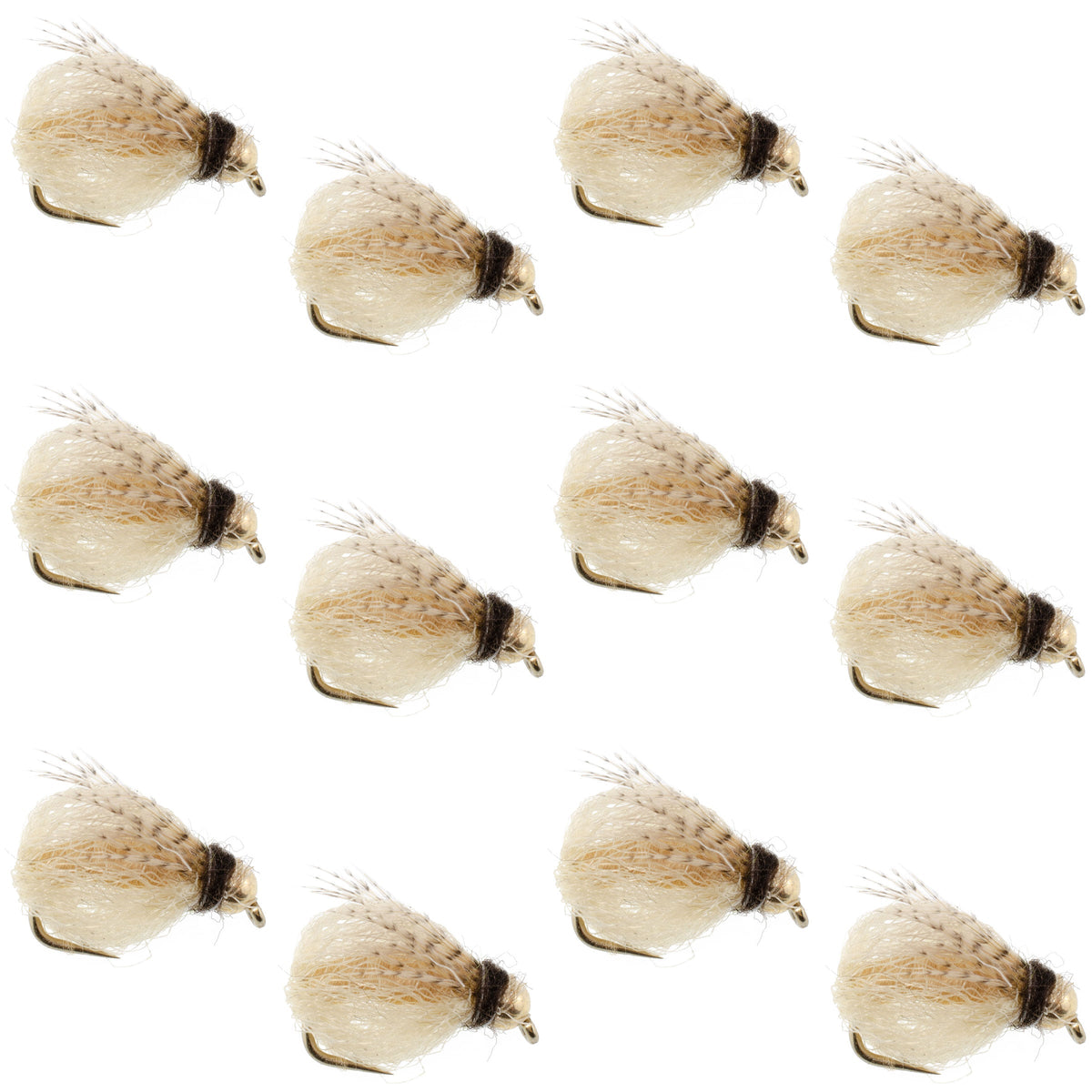 Bead Head LaFontaine Tan Deep Sparkle Caddis Pupa - 1 Dozen Flies Hook Size 12