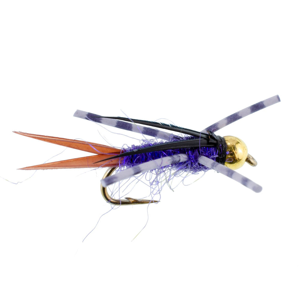 Bead Head Purple Batman Rubber Legs Nymph Fly - 6 Flies Hook Size 10