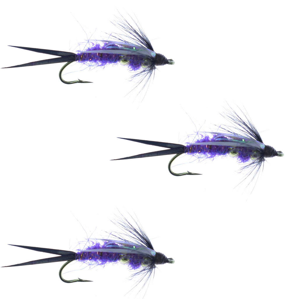 3 Pack Double Bead Purple Psycho Prince Nymph Fly - Size 10