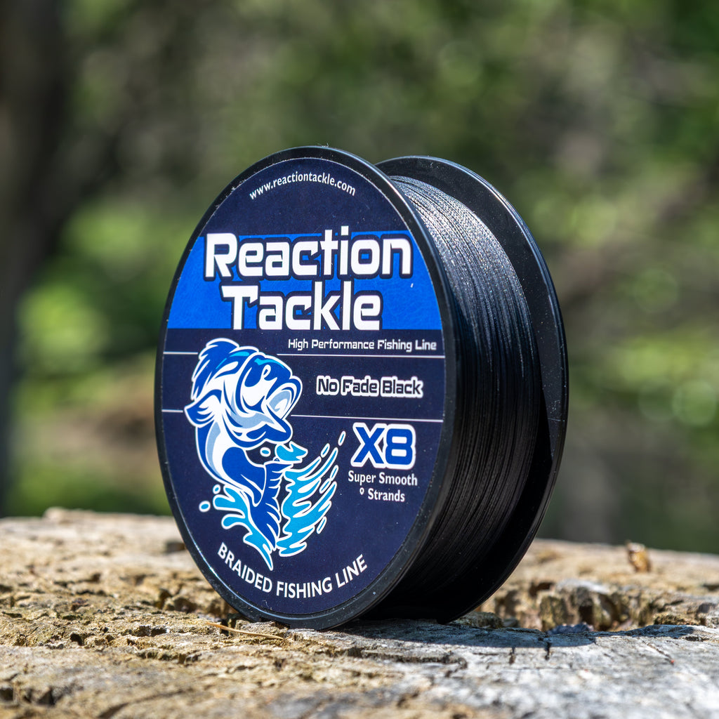 Reaction Tackle X8 Braided Fishing Line - NO FADE Black 8 Strand
