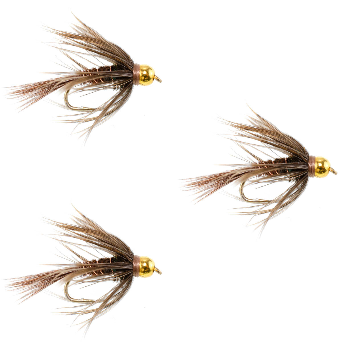 3 Pack Soft Hackle Bead Head Pheasant Tail Nymph Fly - Size 18