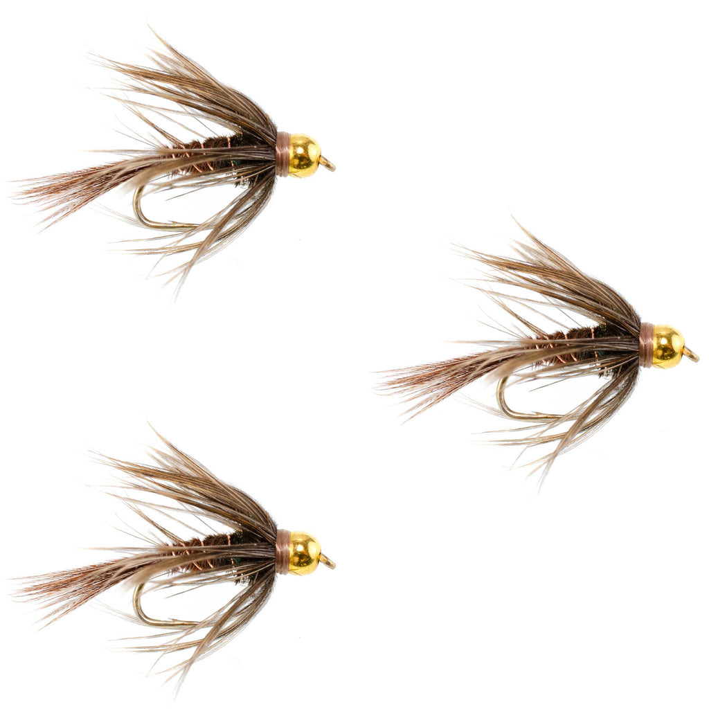 3 Pack Soft Hackle Bead Head Pheasant Tail Nymph Fly - Size 10