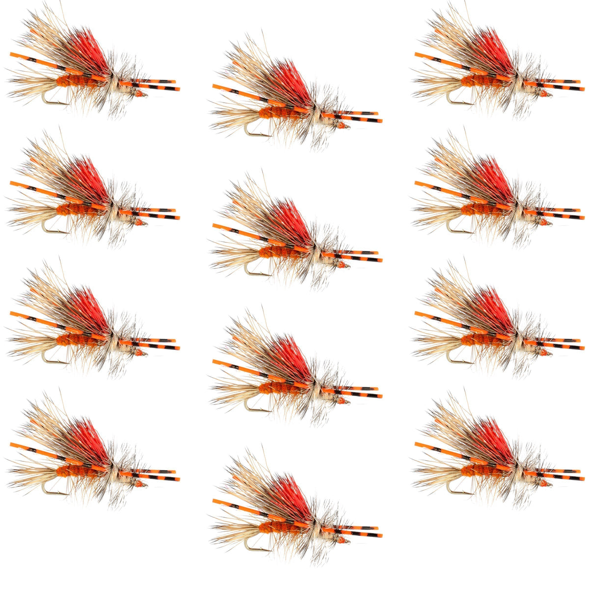 Kaufmann's Orange Crystal Stimulator Rubber Legs Dry Fly - 1 Dozen Flies Hook Size 8