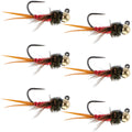 Tungsten Bead Tactical Jig Copper John Red Czech Nymph Euro Nymphing Fly - 6 Flies Size 14