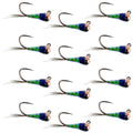 Tungsten Bead Gasolina Perdigon Tactical Jig Czech Euro Nymph Spanish Nymphing Fly - 1 Dozen Flies Size 18