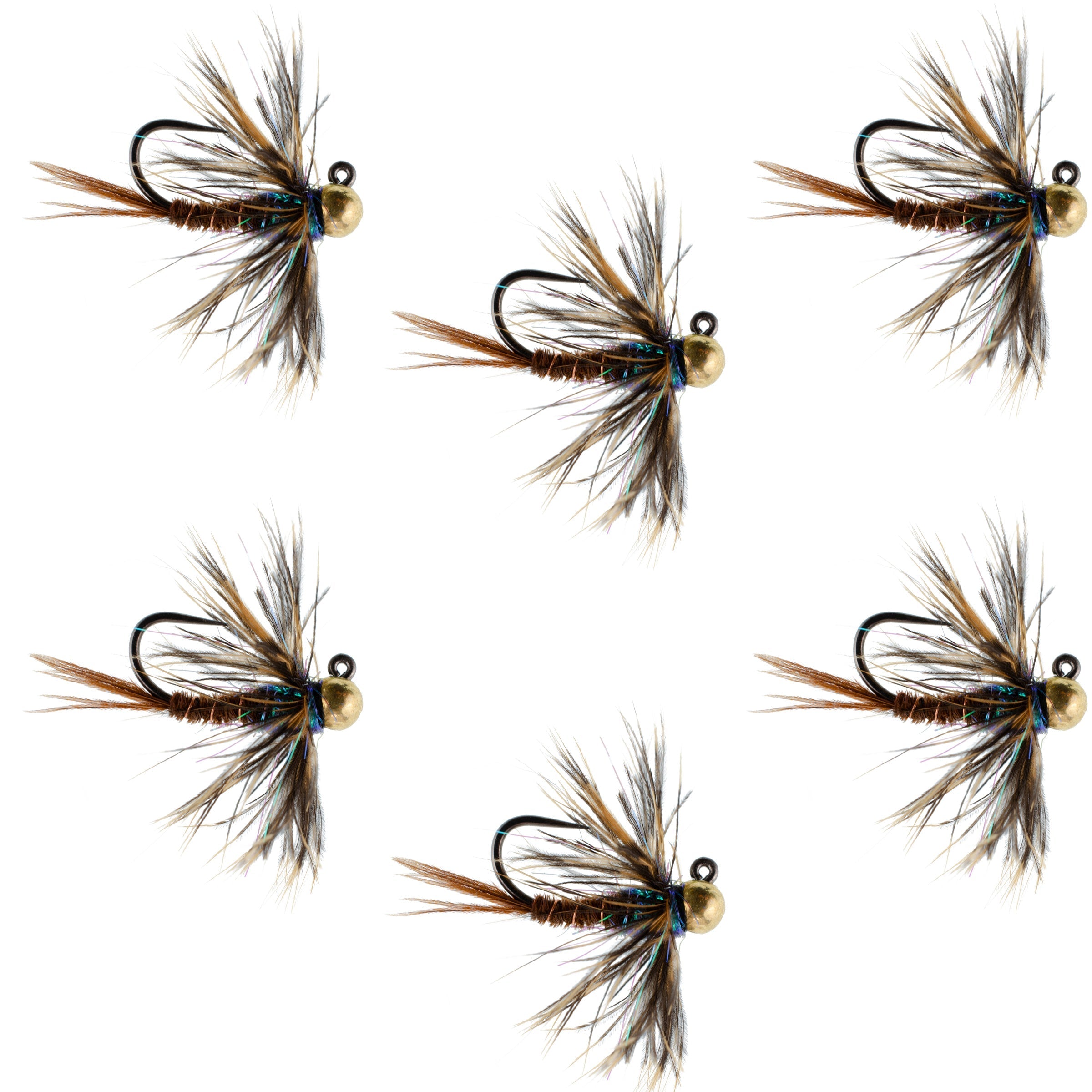 Tungsten Bead Soft Hackle Pheasant Tail Tactical Jig Czech Nymph Euro Nymphing Fly - 6 Flies Size 12