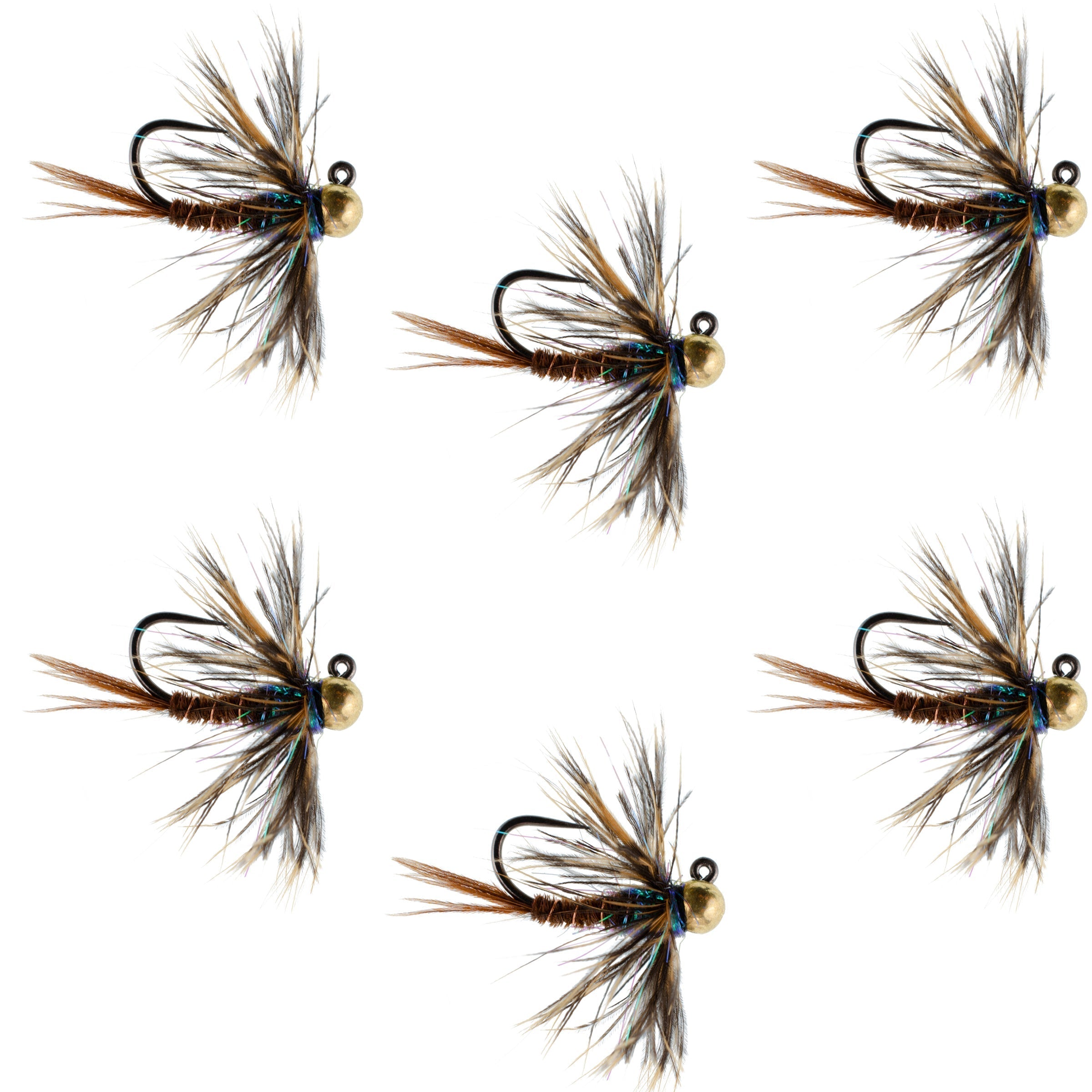 Tungsten Bead Soft Hackle Pheasant Tail Tactical Jig Czech Nymph Euro Nymphing Fly - 6 Flies Size 16