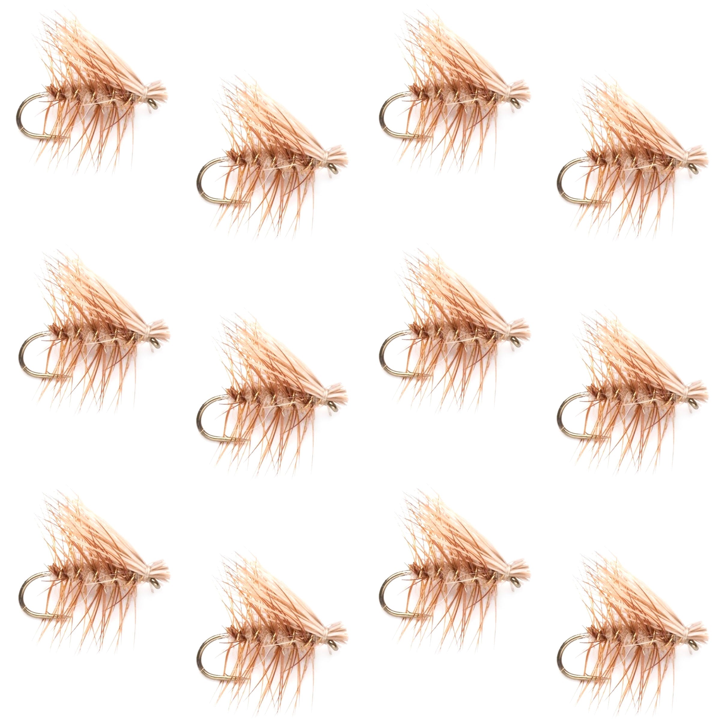 Barbless Tan Elk Hair Caddis Classic Trout Dry Flies 1 Dozen Flies Size 12