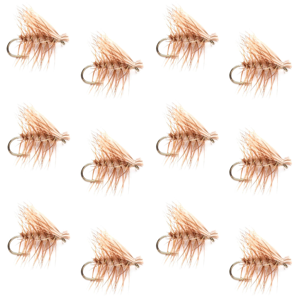 Tan Elk Hair Caddis Classic Trout Dry Fly - 12 Flies Size 12